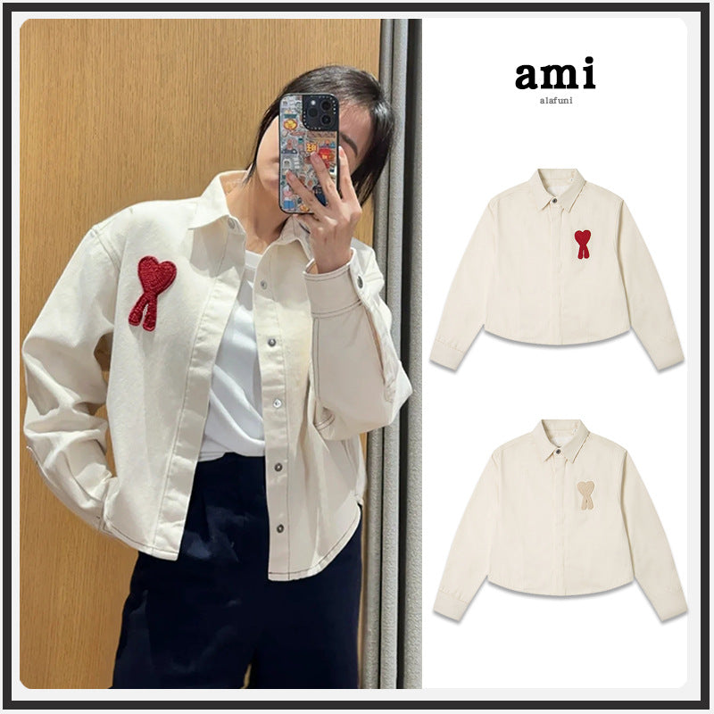 Cross-border Ami Denim Jacket 2025 New Love Weaving Casual Loose European Style Couple Short Cardigan Long Sleeves