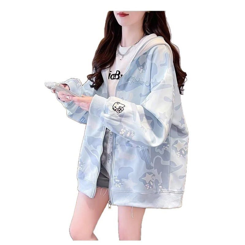 American Cute Ears Hello Kitty Full Cartoon Hooded Sweatshirt Jacket Autumn 2025 New Couple Zipper Cardigan