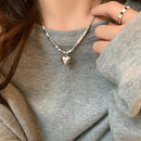 Cold Wind Three-dimensional Love Square Necklace Female Ins Niche Design Sense Titanium Steel Does Not Fade Sweater Chain Accessories