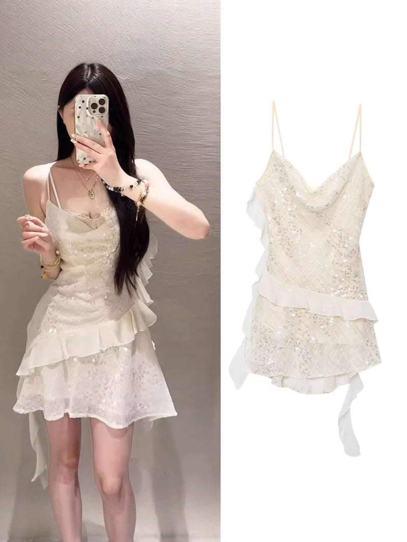 2025 European And American Style Spring And Summer New Women&#039;s Clothing Laminated Decorative Sequin Suspender Dress Women&#039;s Foreign Trade Wholesale