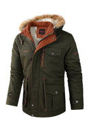 Plus Fleece Cotton Jacket Mid-length Casual Jacket With Detachable Hood Jacket Men&