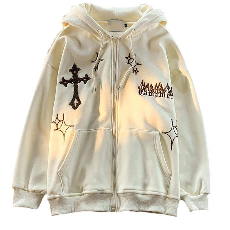Foreign Trade Cross-border American Retro Cardigan Sweatshirt Fun Printed Oversize Couple Loose Hooded Sweatshirt Autumn