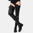 Cross-border Winter Foreign Trade New Sexy European And American Style Lace-up Side Zipper Low Heel Long Over-the-knee Leather Boots Large Size Women&