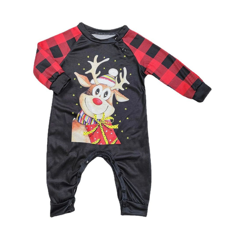 Cartoon Deer Plaid Christmas Family Clothing Printed Home Clothes Pajamas