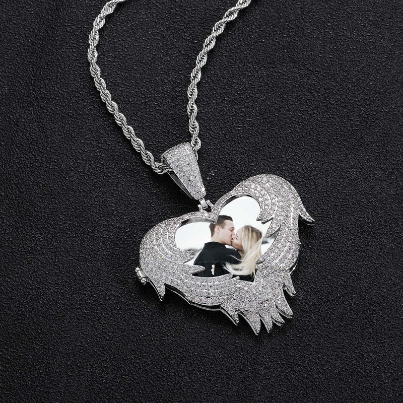 Europe And The United States Love Flip Photo Pendant Personalized Creative DIY Commemorative Photo Frame Copper Inlaid Zircon Hip Hop Pendant