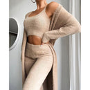 New Sexy V Neck Plush Short Vest Pants Three-piece Suit For Women