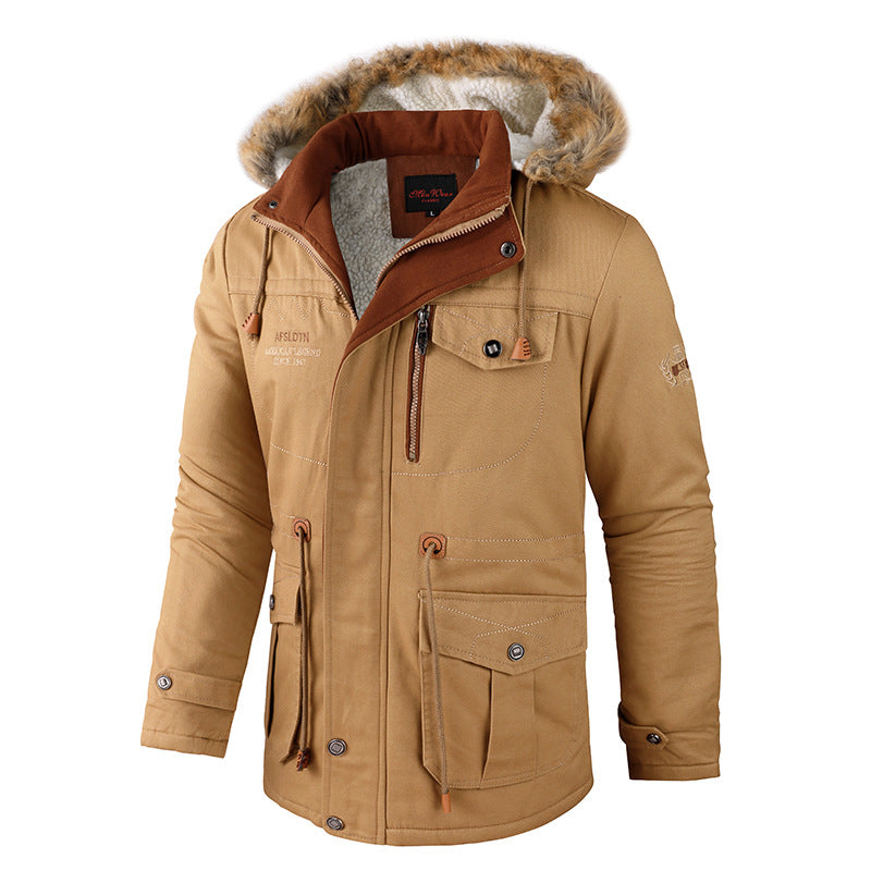 Plus Fleece Cotton Jacket Mid-length Casual Jacket With Detachable Hood Jacket Men&