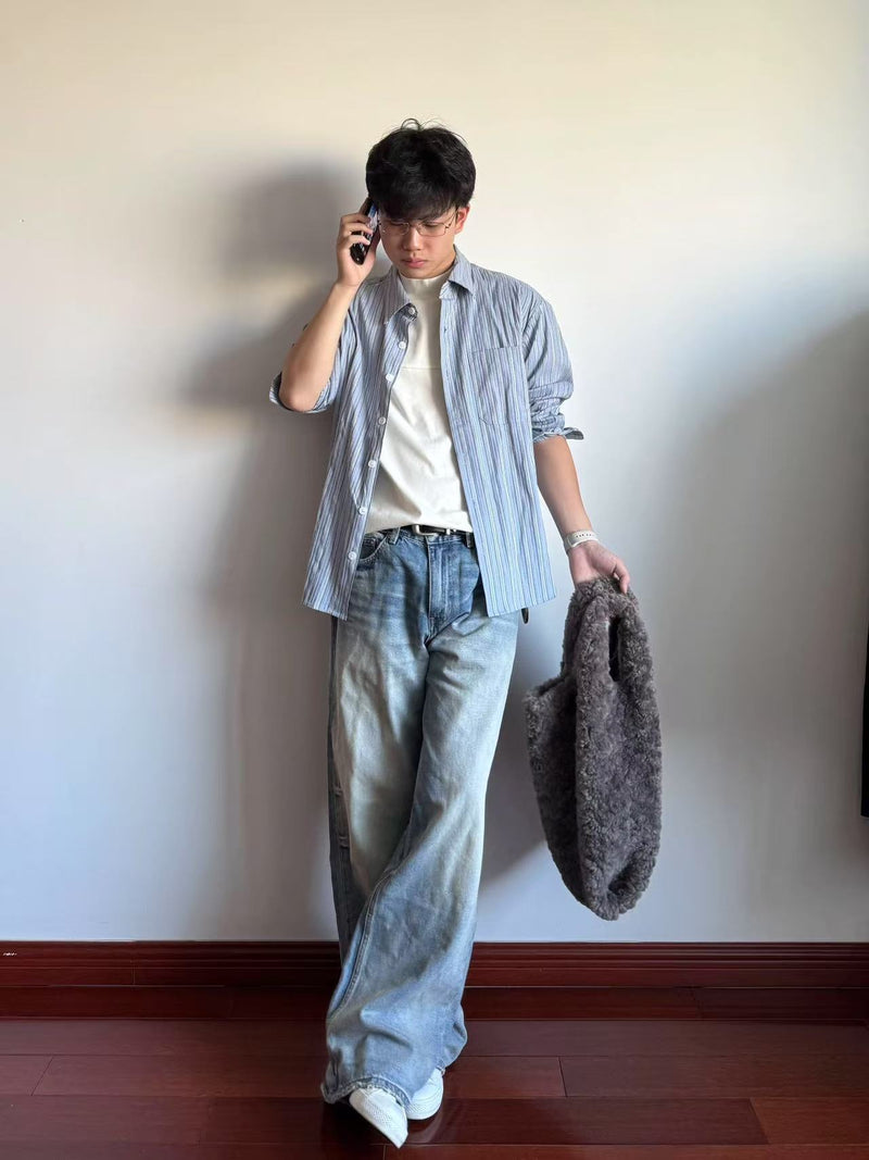 New 25Ss Ox King Series 05 A-line Version Washed Blue Straight Loose Cleanfit Jeans