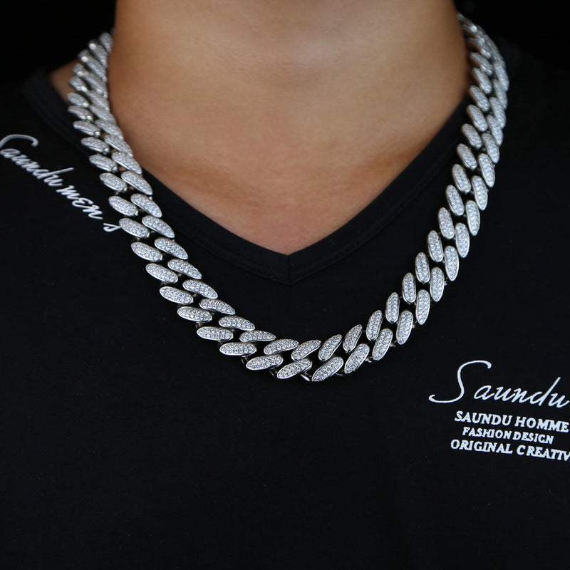 Hip-hop New 18mm Double-row Zircon Necklace European And American Style Hiphop Street Trend Men&