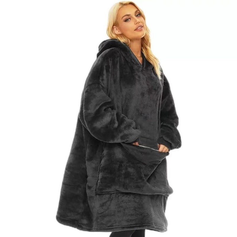 Extra Long Lazy Blanket, Warm And Cold Clothing, Hooded TV Blanket, Flannel Sherpa, Lazy Couple Pullover Pajamas