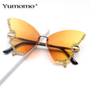 Cross-border Hot Sale Large Frame Metal Butterfly Powder Sunglasses Punk Personalized ISN Siaman Split Rihanna Sunglasses