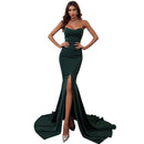 New Sexy Fishtail Dress Solid Color Strapless Party Evening Dress For Women
