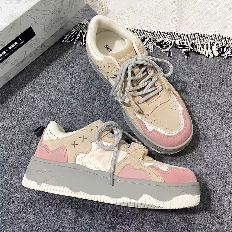 Retro Student Sneakers Women&#039;s Spring New Color Matching Platform Board Shoes Women&#039;s Trendy All-match White Shoes