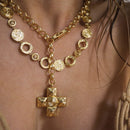 18K Gold-Plated Titanium Steel Cross Spinning Bead Chain Necklace