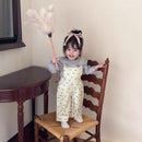 Baby Girl&#039;s Cotton Suspender Pants Women&#039;s Twill Blue Floral Wide Leg Sling Trousers