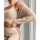 New Sexy V Neck Plush Short Vest Pants Three-piece Suit For Women