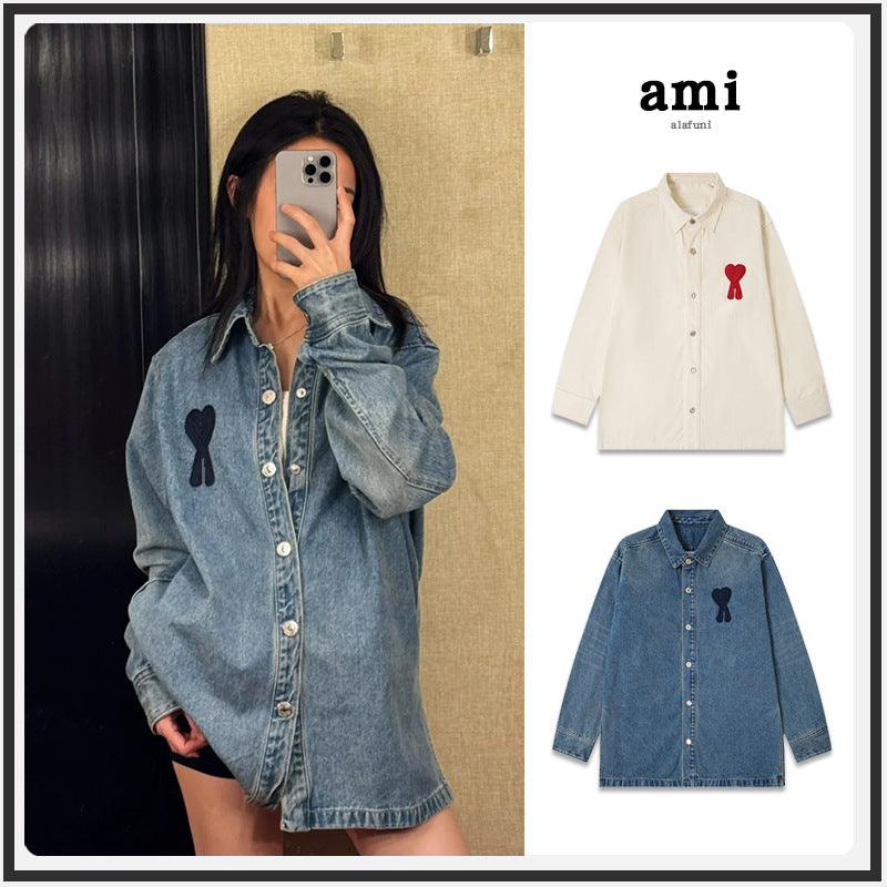 Cross-border Ami Denim Jacket 2025 New Love Weaving Casual Loose European Style Couple Short Cardigan Long Sleeves