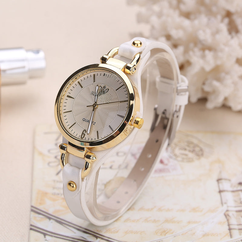 Quartz Watch Ladies Leather Fine Strap Solid Color Fashion Women&