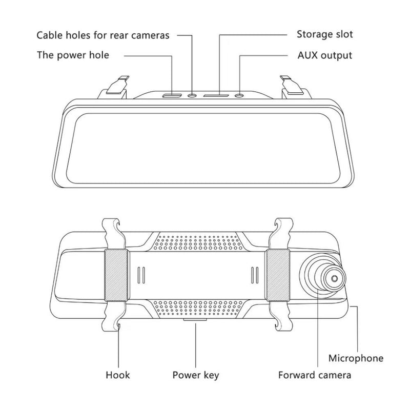 9.66-inch 1080p Rearview Mirror Streaming Media Driving Recorder Wireless Projection Screen Android AUTO Apple CARPLAY
