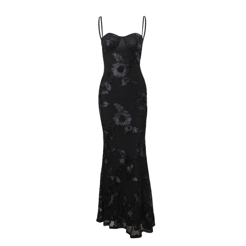 European And American Clothing 2025 Summer New Sexy Temperament Celebrity Style Slim Retro Printed Suspender Hip Dress