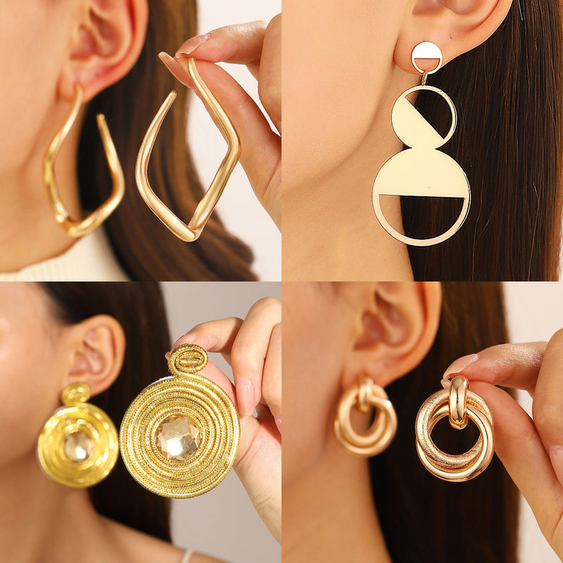 Pleated Geometric Glossing Earrings Women&