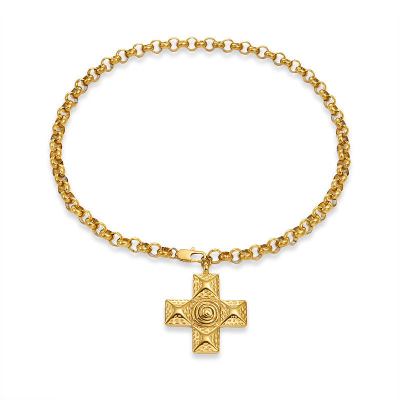 18K Gold-Plated Titanium Steel Cross Spinning Bead Chain Necklace