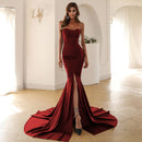 New Sexy Fishtail Dress Solid Color Strapless Party Evening Dress For Women