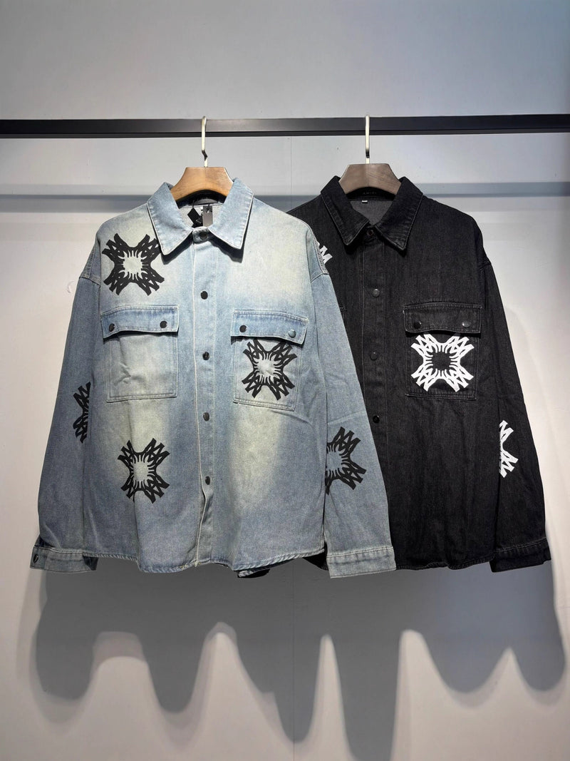 2025 Spring And Autumn New AMI Letter Logo Printed Pattern Denim Jeans Jacket For Men And Women, One Piece Batch