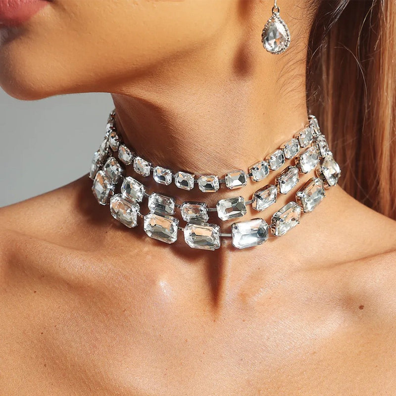 Cross-Border Hot-Selling Colorful Multi-Layered Square Diamond Necklace, Personalized And Versatile European And American Style Exaggerated Full-Diamond Clavicle Chain Necklace