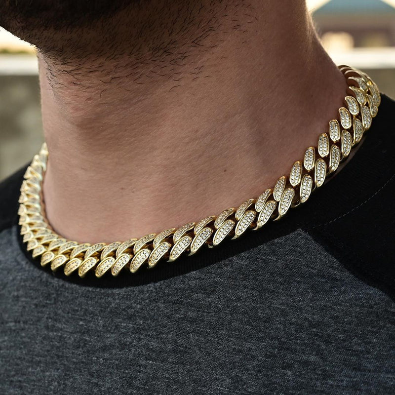 Hip-hop New 18mm Double-row Zircon Necklace European And American Style Hiphop Street Trend Men&