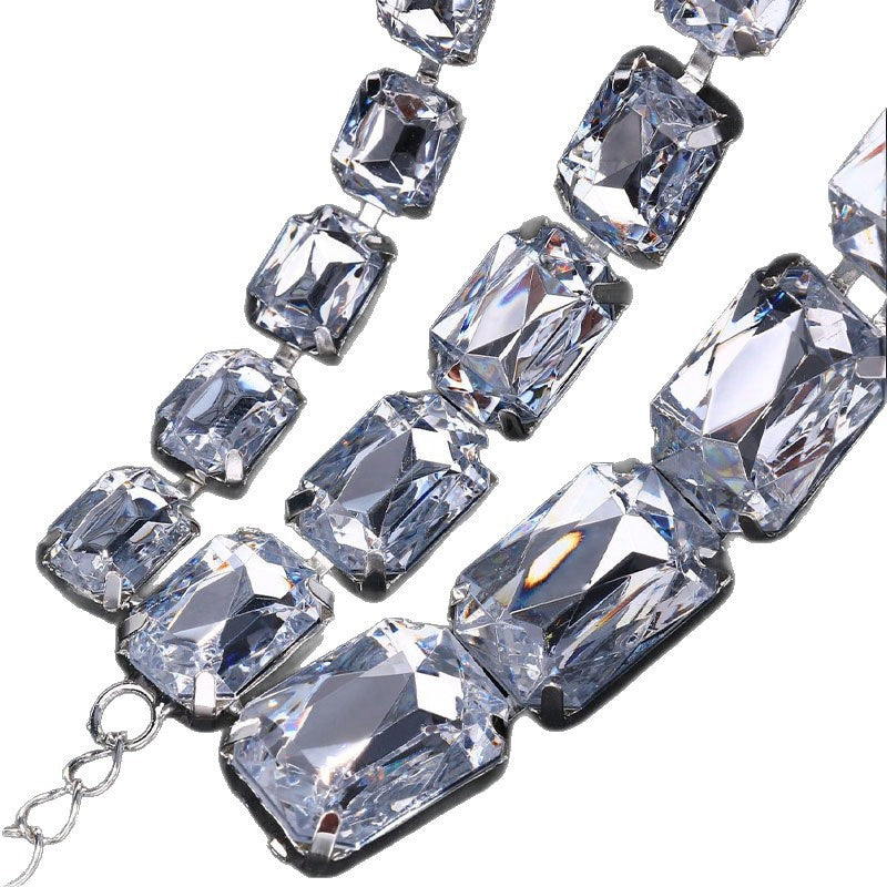 Cross-Border Hot-Selling Colorful Multi-Layered Square Diamond Necklace, Personalized And Versatile European And American Style Exaggerated Full-Diamond Clavicle Chain Necklace