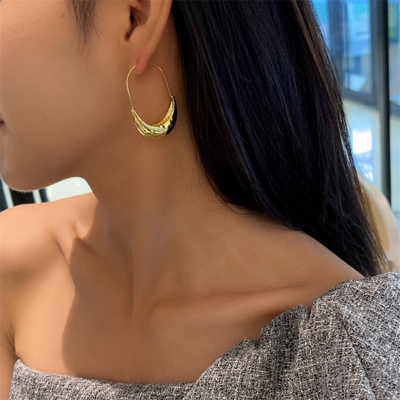 Sail Boat-Shaped Embossed Large Earrings Personalized 18K Gold Plated Simple Fashion Ear Buckles Atmospheric Ear Jewelry