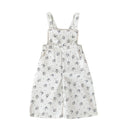 Baby Girl&#039;s Cotton Suspender Pants Women&#039;s Twill Blue Floral Wide Leg Sling Trousers