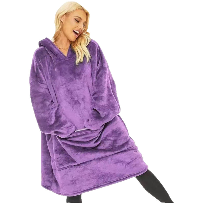 Extra Long Lazy Blanket, Warm And Cold Clothing, Hooded TV Blanket, Flannel Sherpa, Lazy Couple Pullover Pajamas