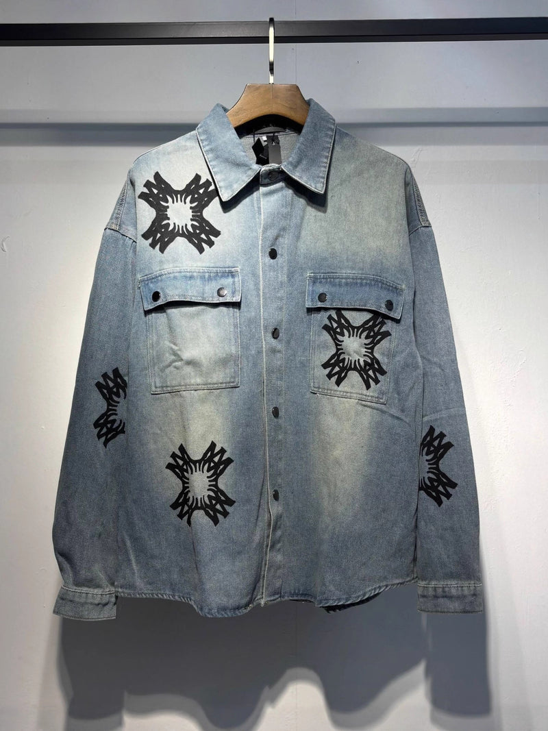 2025 Spring And Autumn New AMI Letter Logo Printed Pattern Denim Jeans Jacket For Men And Women, One Piece Batch