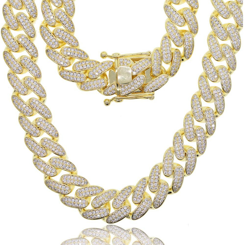 Hip-hop New 18mm Double-row Zircon Necklace European And American Style Hiphop Street Trend Men&