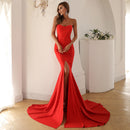 New Sexy Fishtail Dress Solid Color Strapless Party Evening Dress For Women