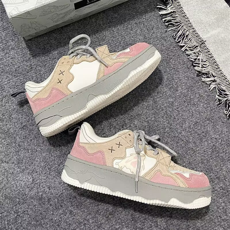 Retro Student Sneakers Women&#039;s Spring New Color Matching Platform Board Shoes Women&#039;s Trendy All-match White Shoes