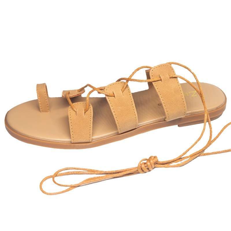 Roman Clip-toe Brown Sandals For Women In Summer Fairy Style Flat Shoes Versatile Casual Soft Sole Beach Vacation Beach Shoes