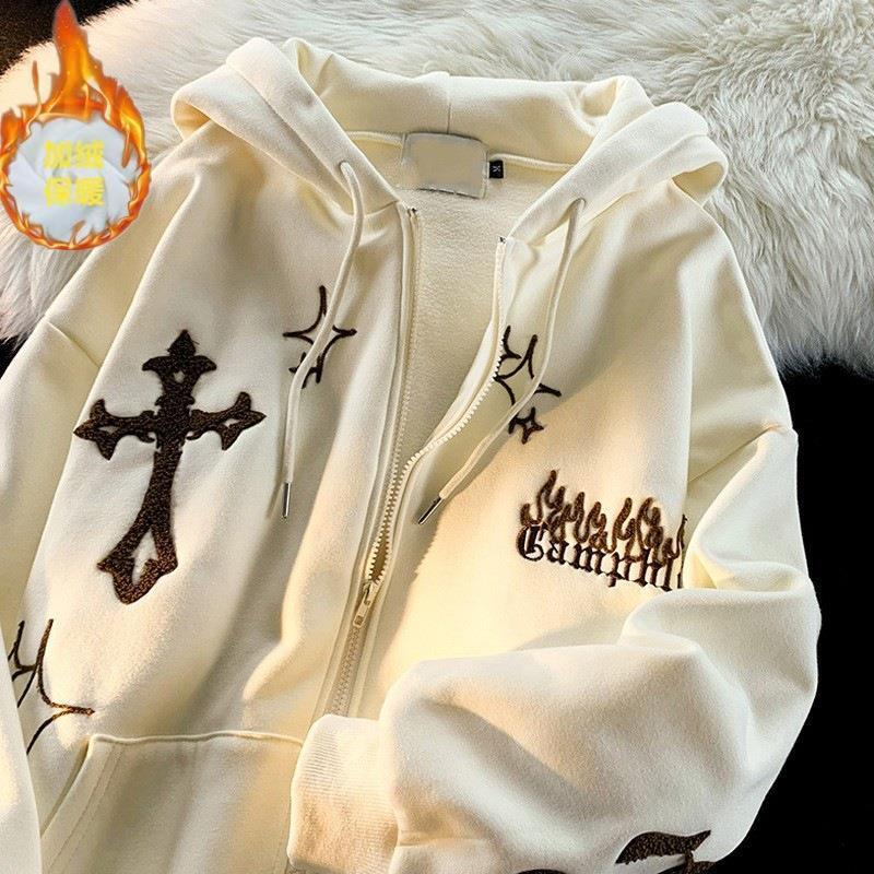 Foreign Trade Cross-border American Retro Cardigan Sweatshirt Fun Printed Oversize Couple Loose Hooded Sweatshirt Autumn