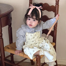 Baby Girl&#039;s Cotton Suspender Pants Women&#039;s Twill Blue Floral Wide Leg Sling Trousers