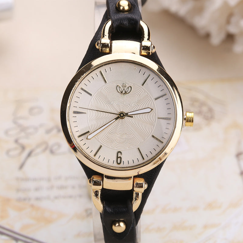 Quartz Watch Ladies Leather Fine Strap Solid Color Fashion Women&