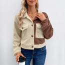 Amazon European And American Clothing  Autumn And Winter Hot Selling Color Block Jacket Lapel Short Jacket Polar Fleece Jacket