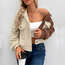 Amazon European And American Clothing  Autumn And Winter Hot Selling Color Block Jacket Lapel Short Jacket Polar Fleece Jacket