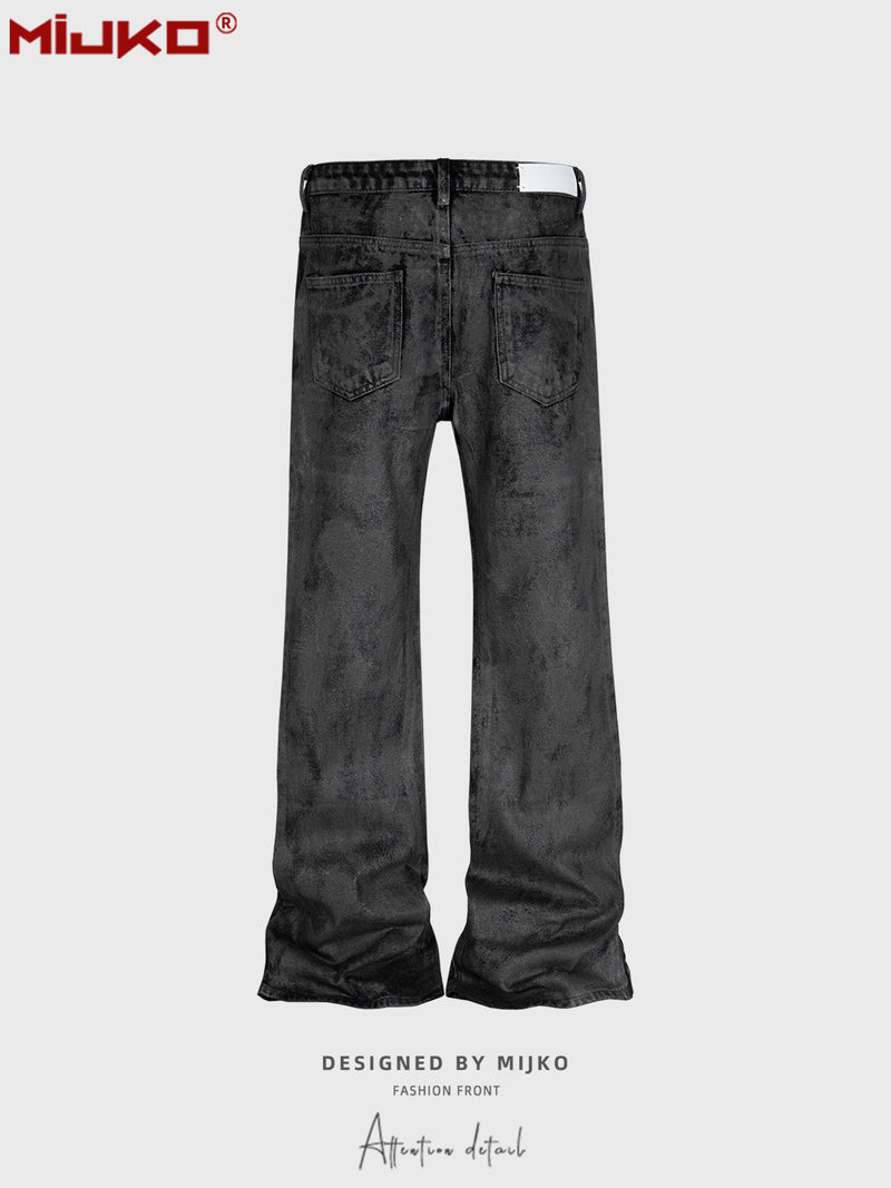 Men&#039;s High Street Wide-leg Black Trousers Men&#039;s And Women&#039;s Same Neutral Hand-brushed Glitter Skinny Jeans