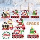 4 Pack Christmas Yard Signs With Plastic Stakes Xmas Train Snowman Christmas Tree Gift Lawn Signs For Yard Fence Garden Lawn Xmas Holiday Outside Decoration Supplies
