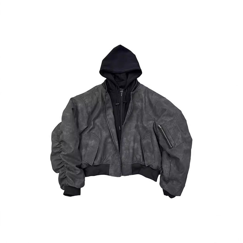 Double-Layer Fake Two-piece Hooded Jacket Pilot