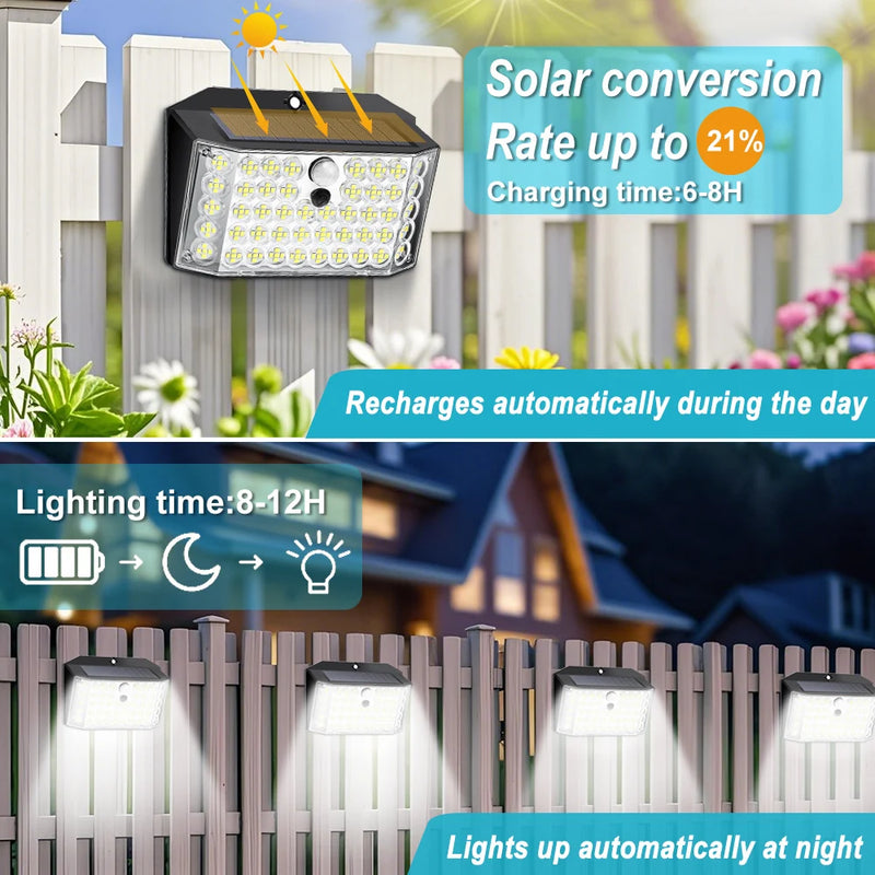 Upgraded Solar Lights Outdoor Garden 268/246LED Solar Security Lights Motion Sensor Waterproof Wall Lights 3 Modes Yard Door Fen