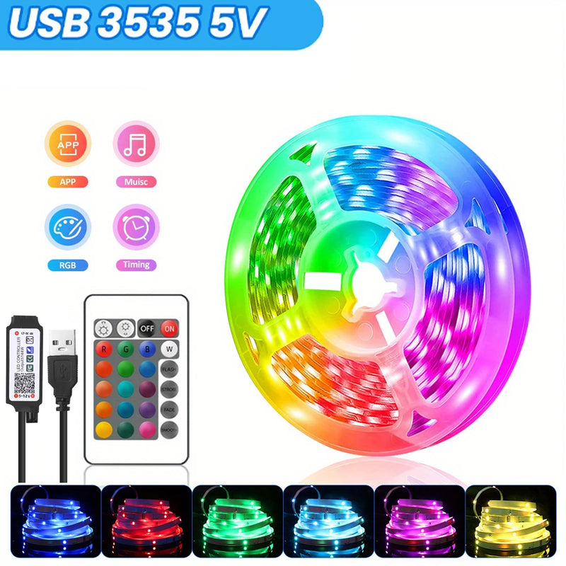 5V RGB LED Strip Lights Smart Bluetooth 24Key Remote Flexible Diode Lamp Tape SMD 5050 30LEDs/M For Room Home Decor TV Backlight