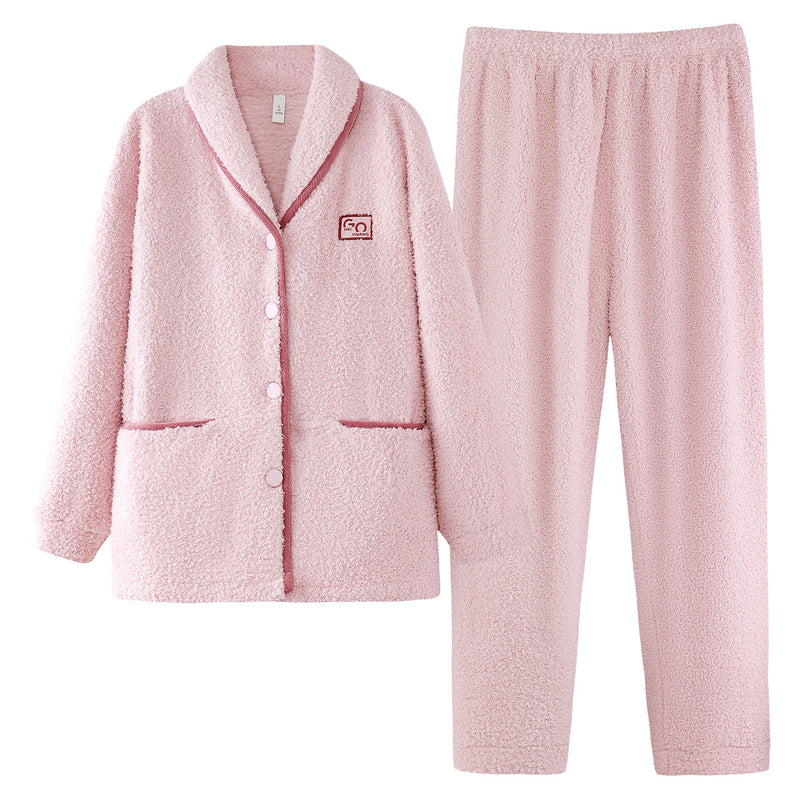 Flannel Thick Warm Long Sleeves Coral Fleece Couple Pajamas Suit